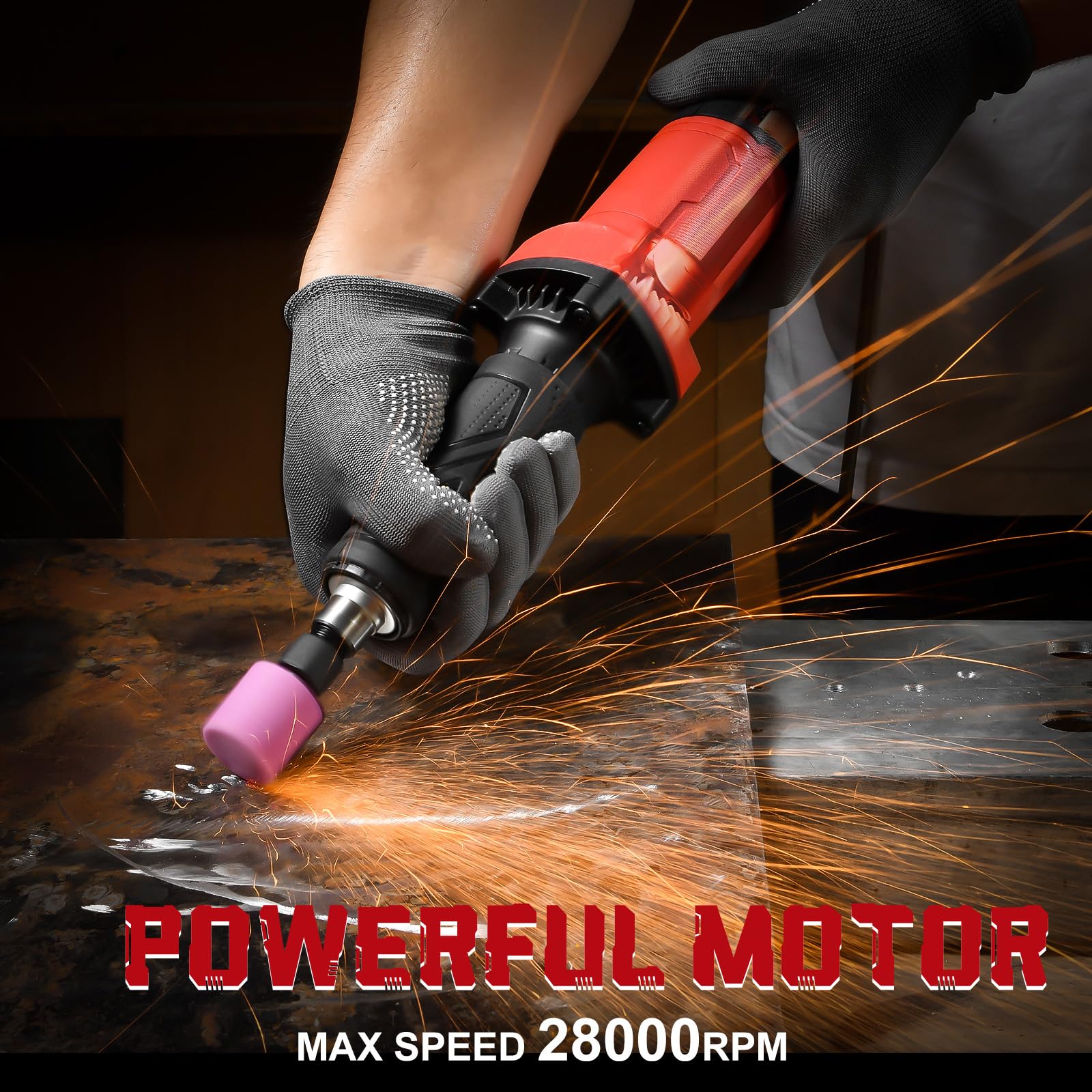 AOBEN die grinder showing ergonomic rubber-covered grip for reduced fatigue during precision work