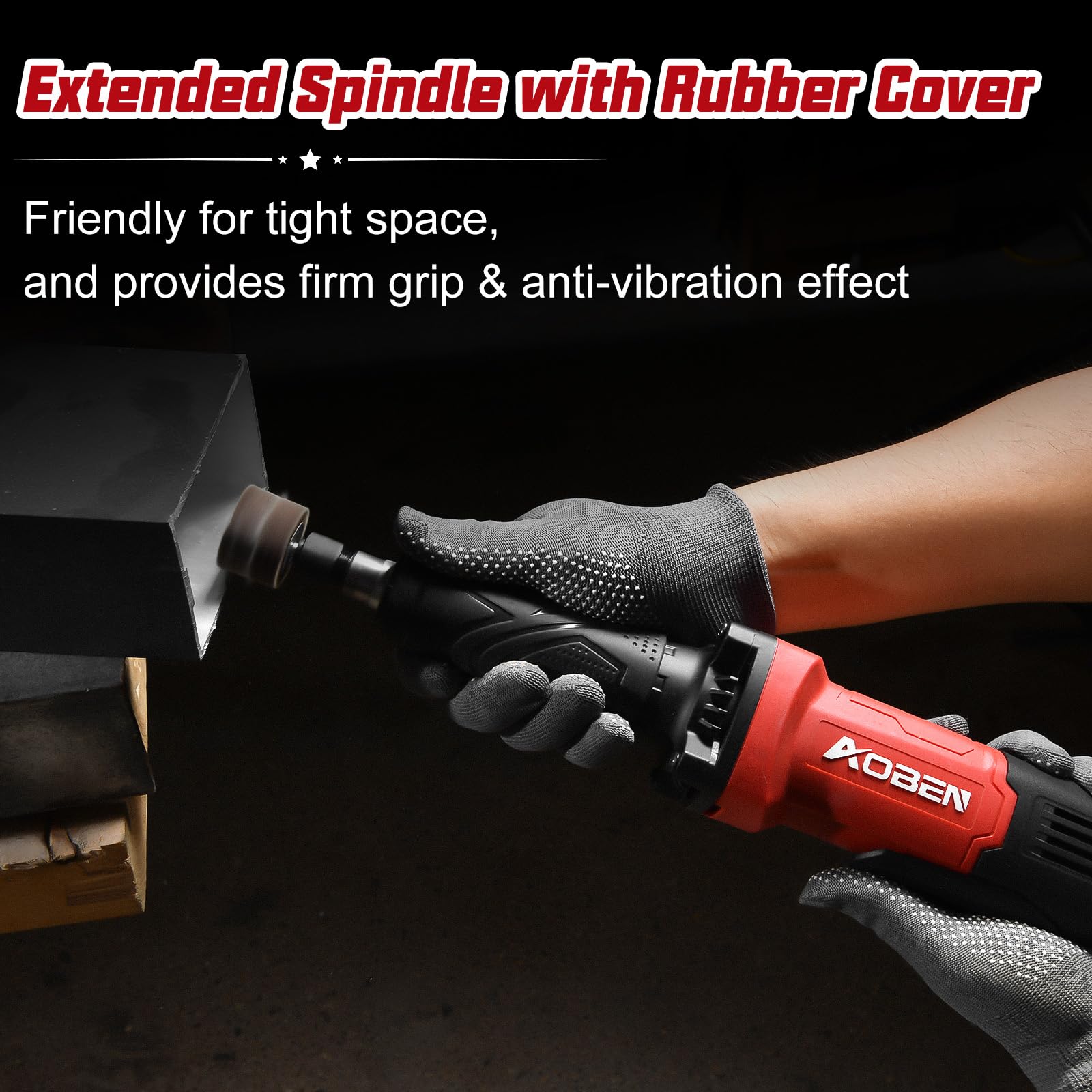 AOBEN die grinder highlighting safety switch and quiet operation