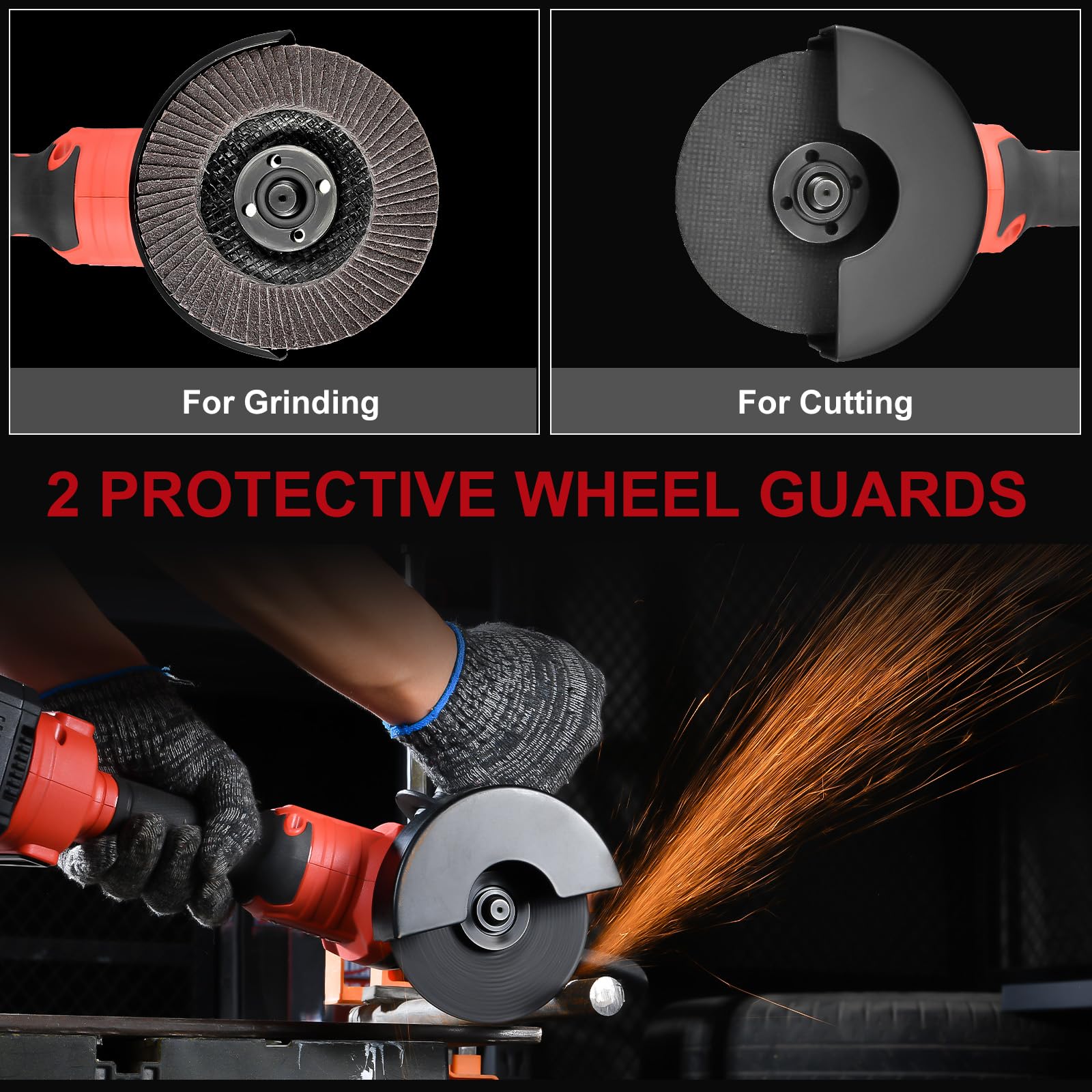 Dual wheel guards on AOBEN grinder enhance safety during cutting operations