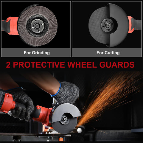 Dual wheel guards on AOBEN grinder enhance safety during cutting operations