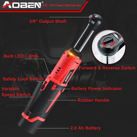 AOBEN ratchet wrench LED light brightens dark work areas for better visibility.