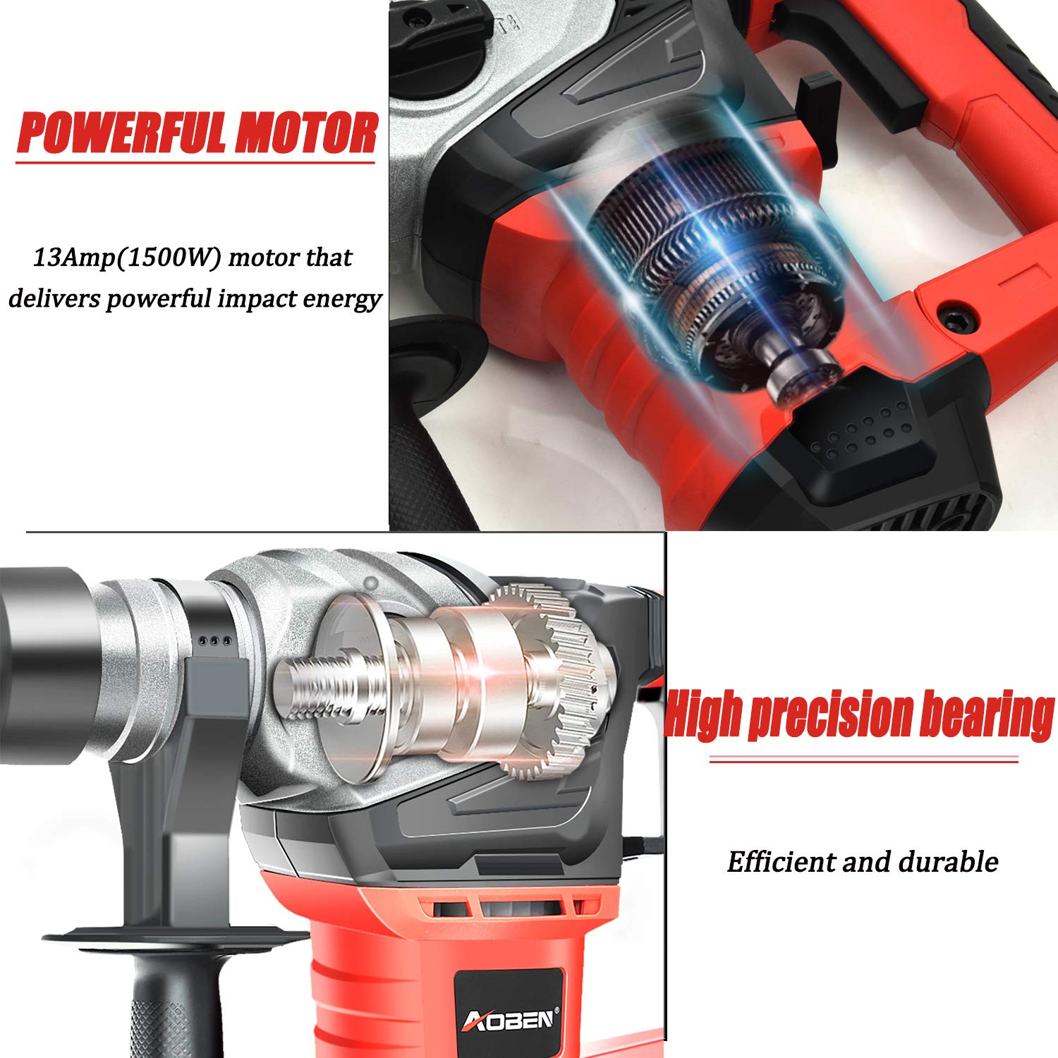 AOBEN rotary hammer hammer-mode demonstrates versatile chiseling and drilling options on-site