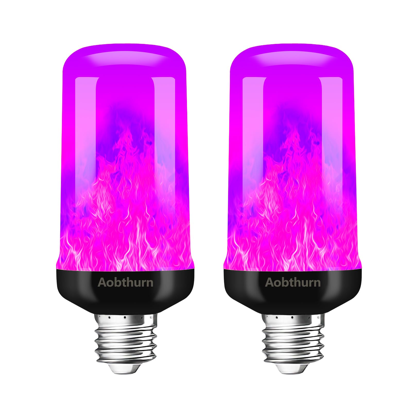 aobthurn flame light bulbs purple 2-pack front view, cozy ambient glow for evenings