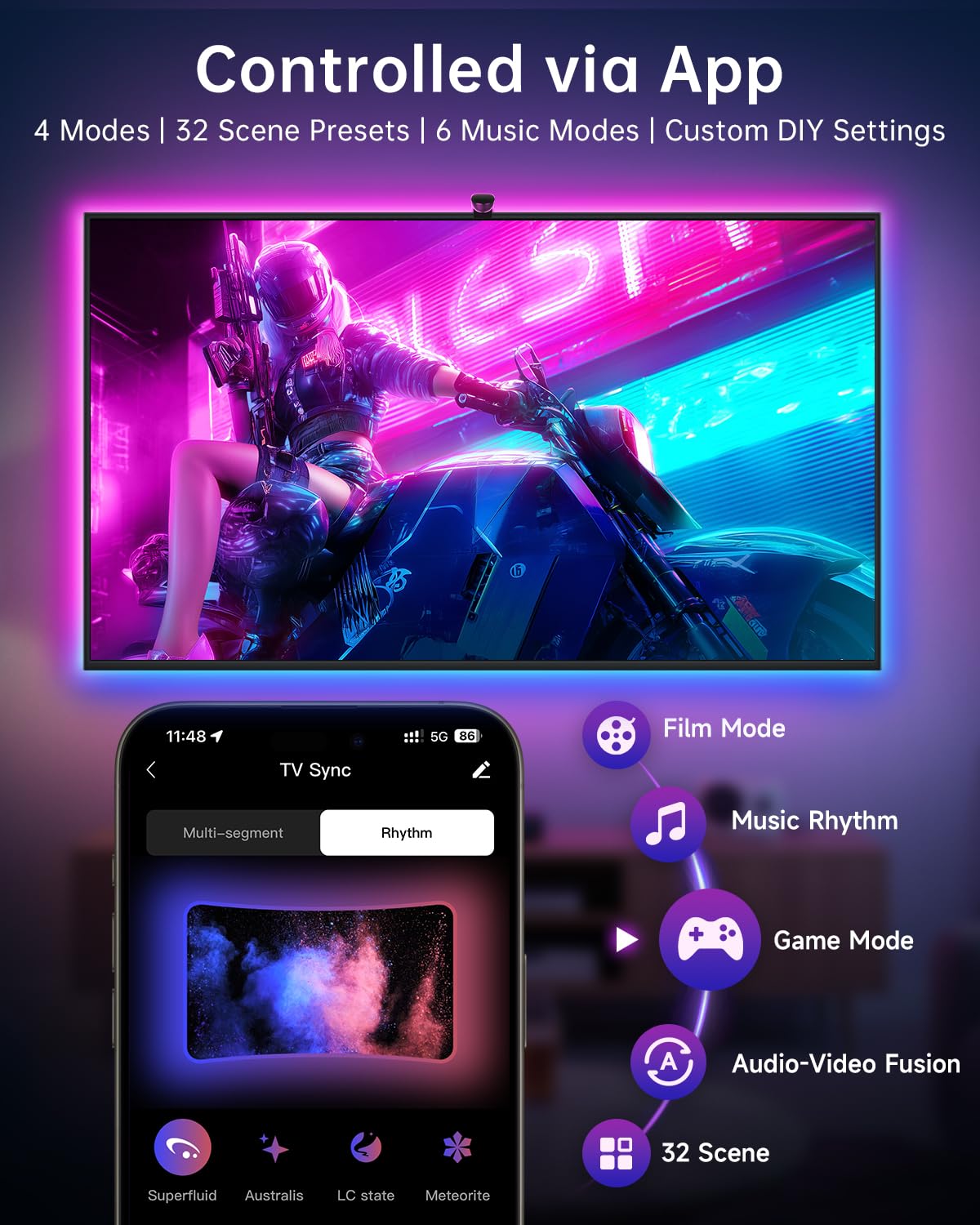 AOC app control and DIY modes offer customizable lighting for any scene.