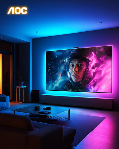 AOC backlight behind monitor sync creates immersive ambience.