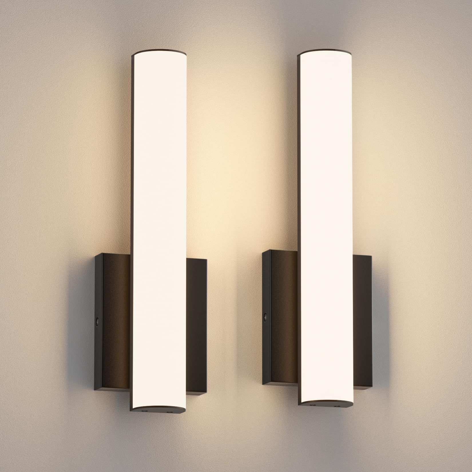 Aoceley 15.7-inch LED wall sconces in black two-pack for warm bathroom lighting