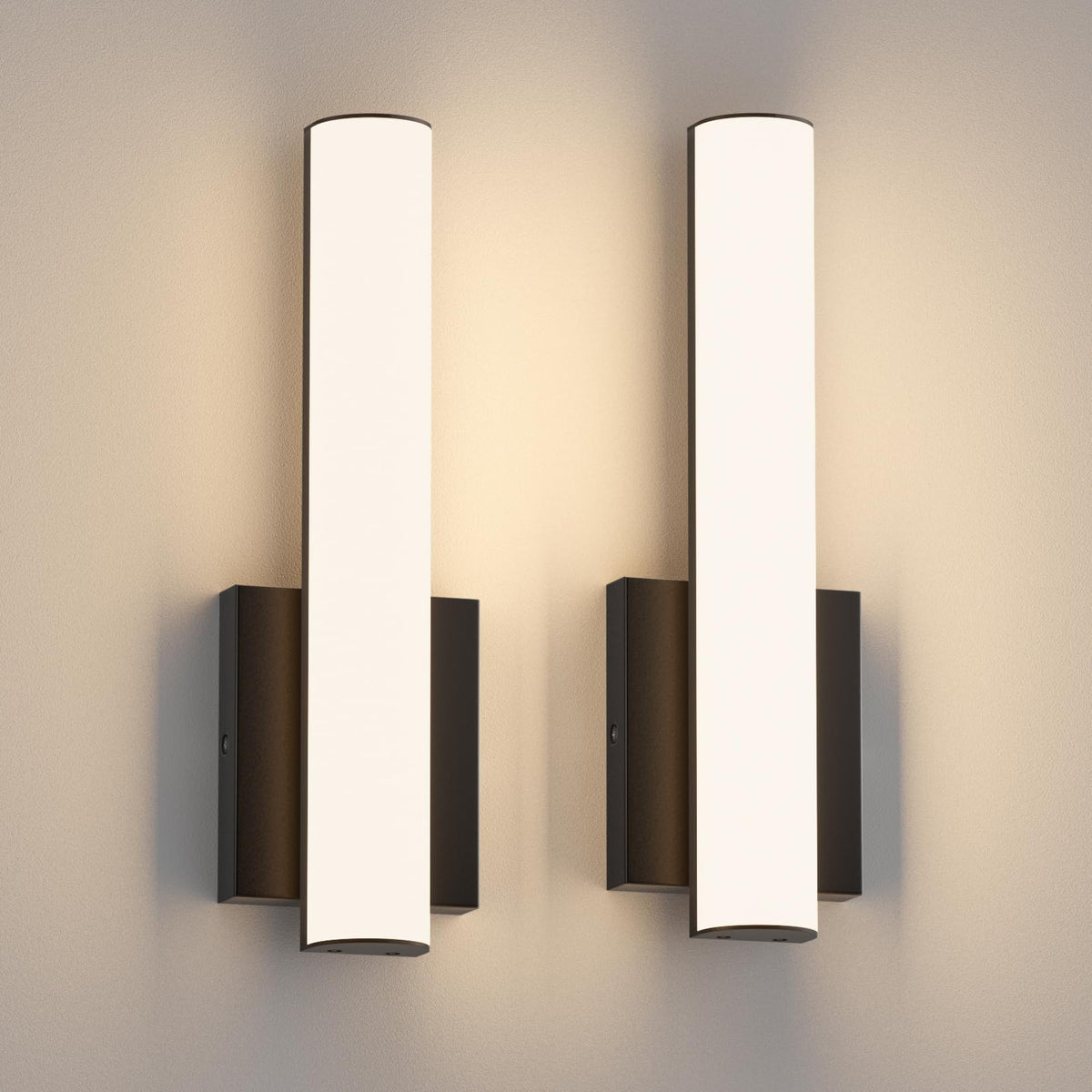 Aoceley 15.7-inch LED wall sconces in black two-pack for warm bathroom lighting