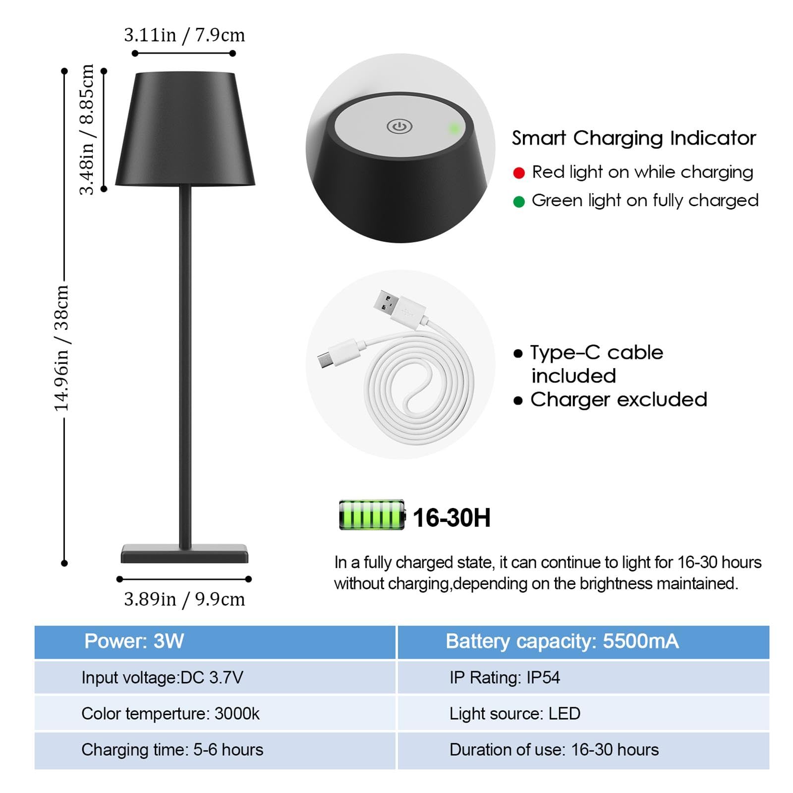 Aoceley IP65 waterproof table lamp ready for indoor and outdoor use.