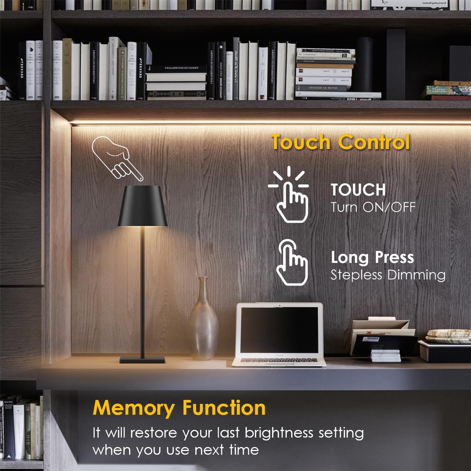 Aoceley dimmable cordless lamp with touch control for personalized brightness.