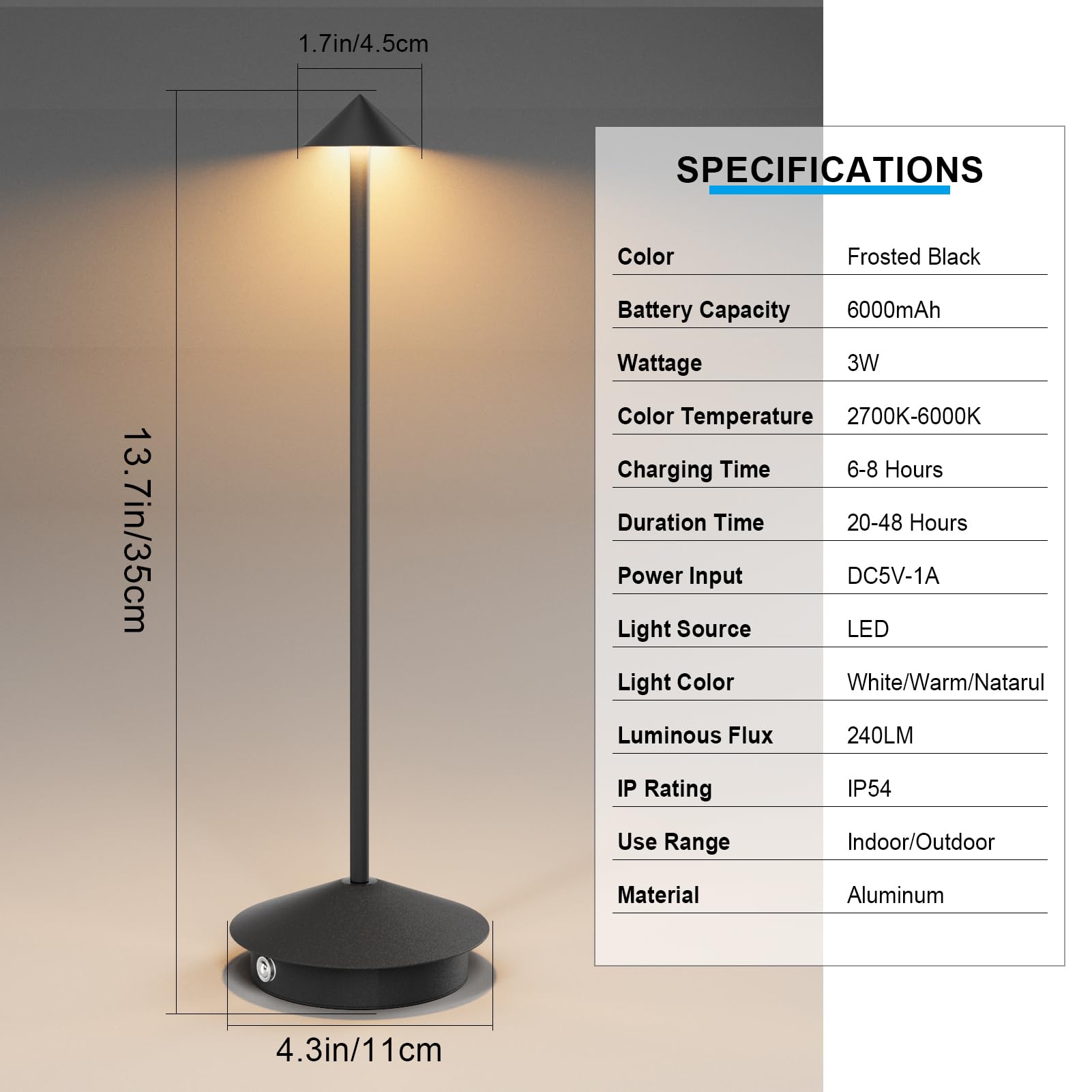 Aoceley desk lamp 13.7 inches tall with stable 4.3 inch base