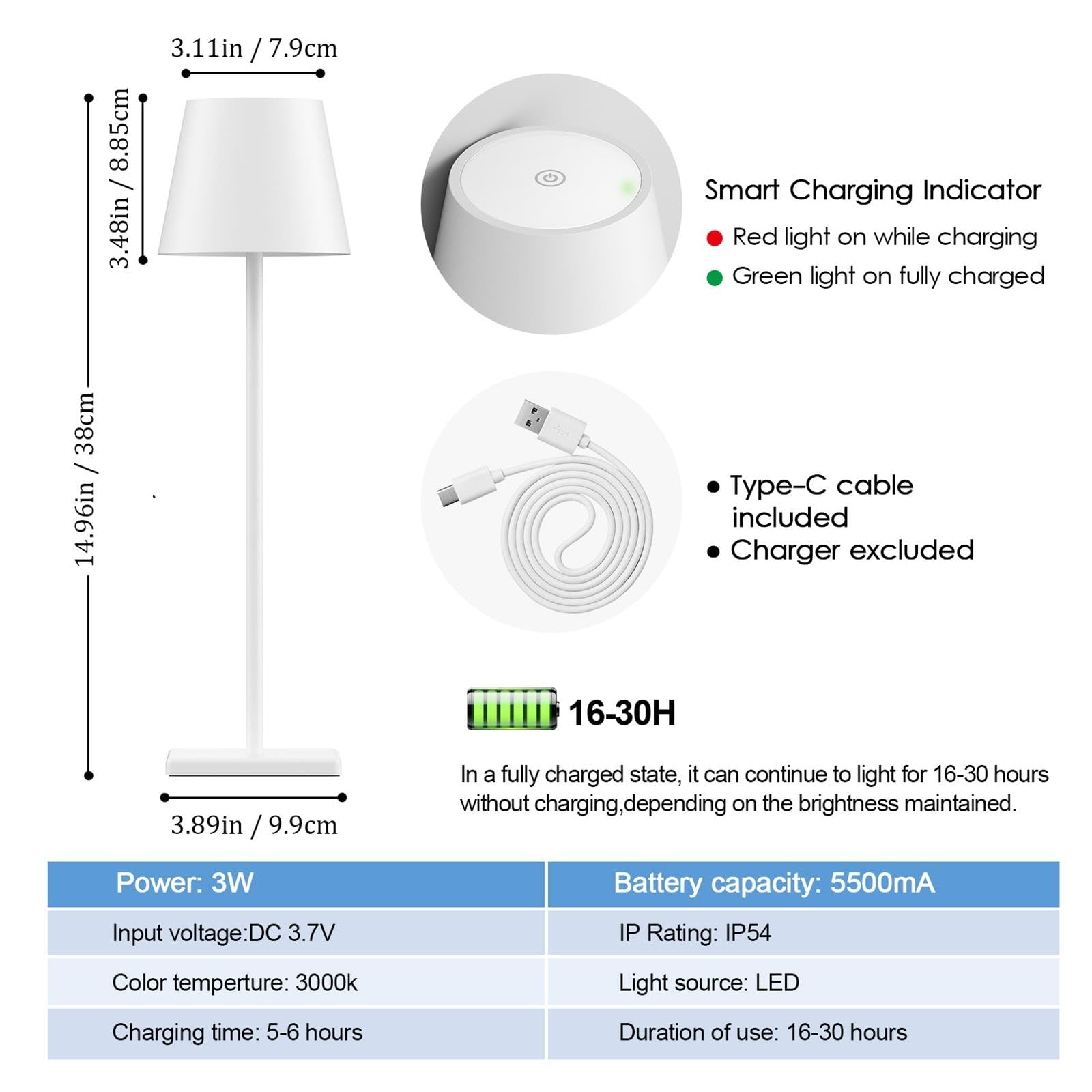 Aoceley lamp with Type-C charging port for easy recharging
