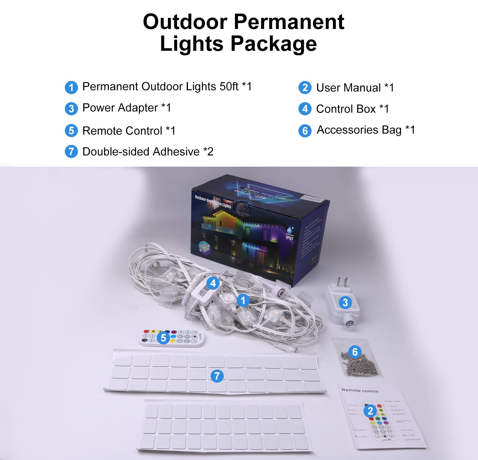 Aogled remote and smartphone app control color and scenes.