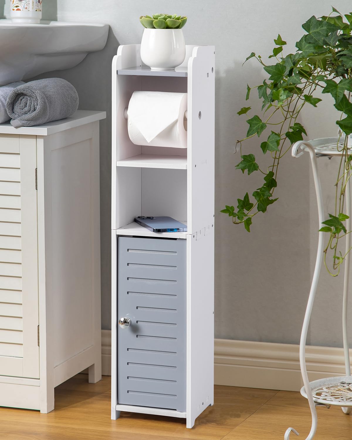 AOJEZOR bathroom storage cabinet with three open shelves offers quick access and organization
