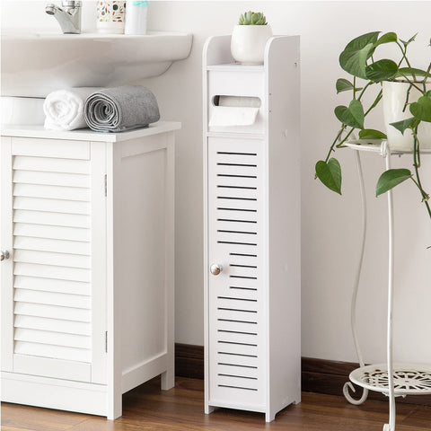 AOJEZOR toilet paper holder stand, front view, ideal for small bathrooms.