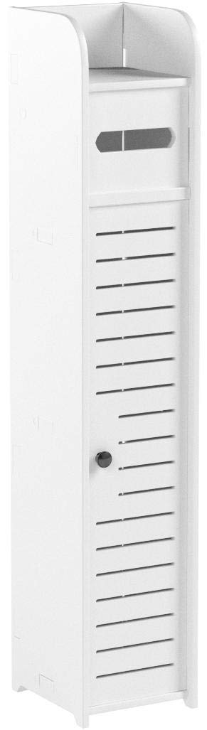 AOJEZOR toilet paper holder stand, open shelves for organized bathroom essentials.