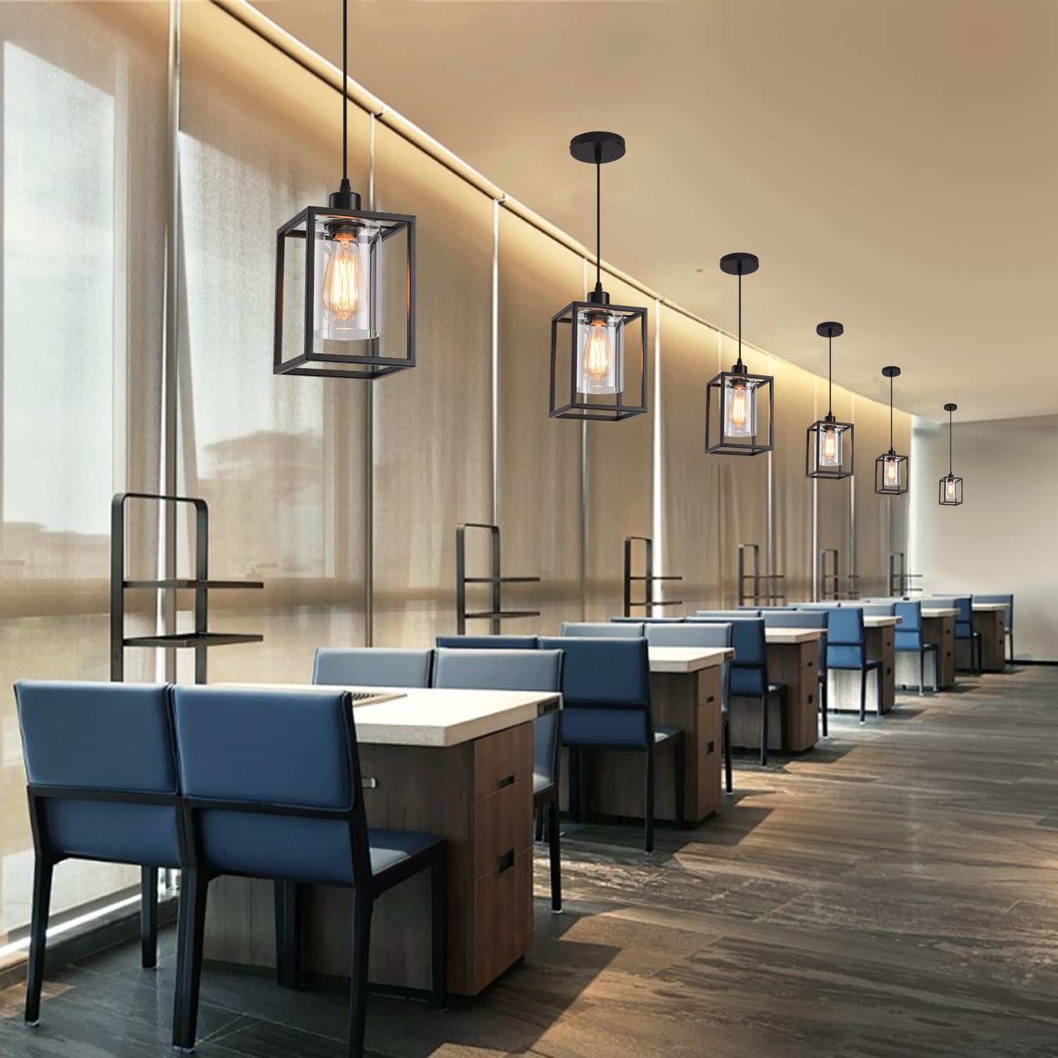 AOJUNSANSAN adjustable-height pendant light shown at varying heights