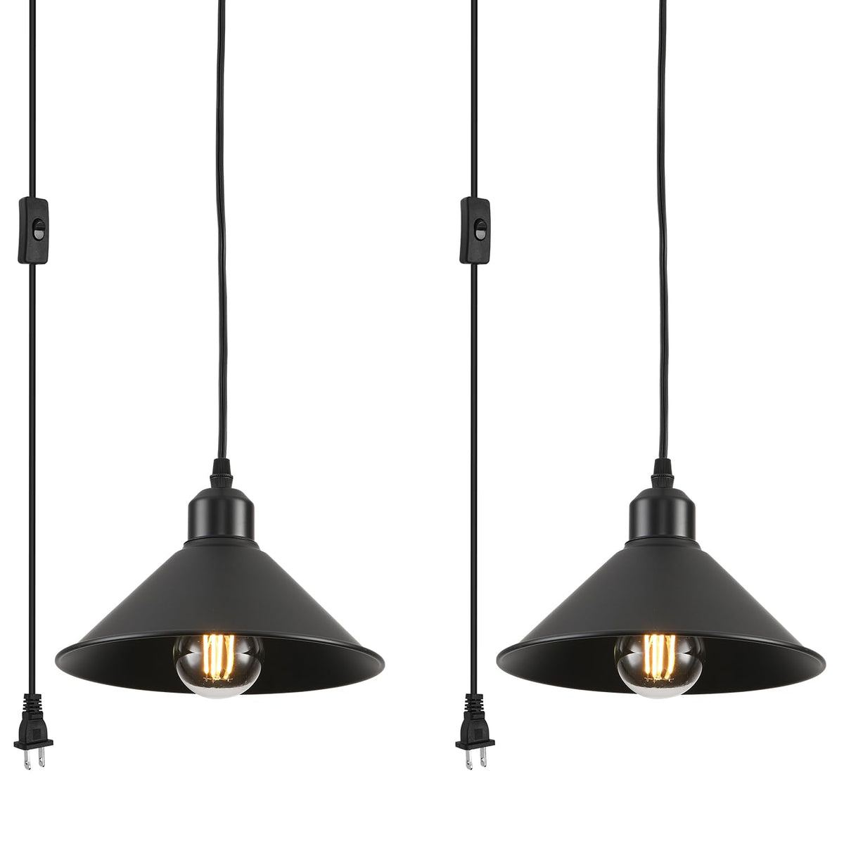 AOJUNSANSAN black plug-in pendant light with 15ft cord over a kitchen island