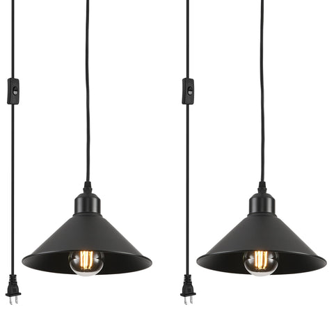 AOJUNSANSAN black plug-in pendant light with 15ft cord over a kitchen island