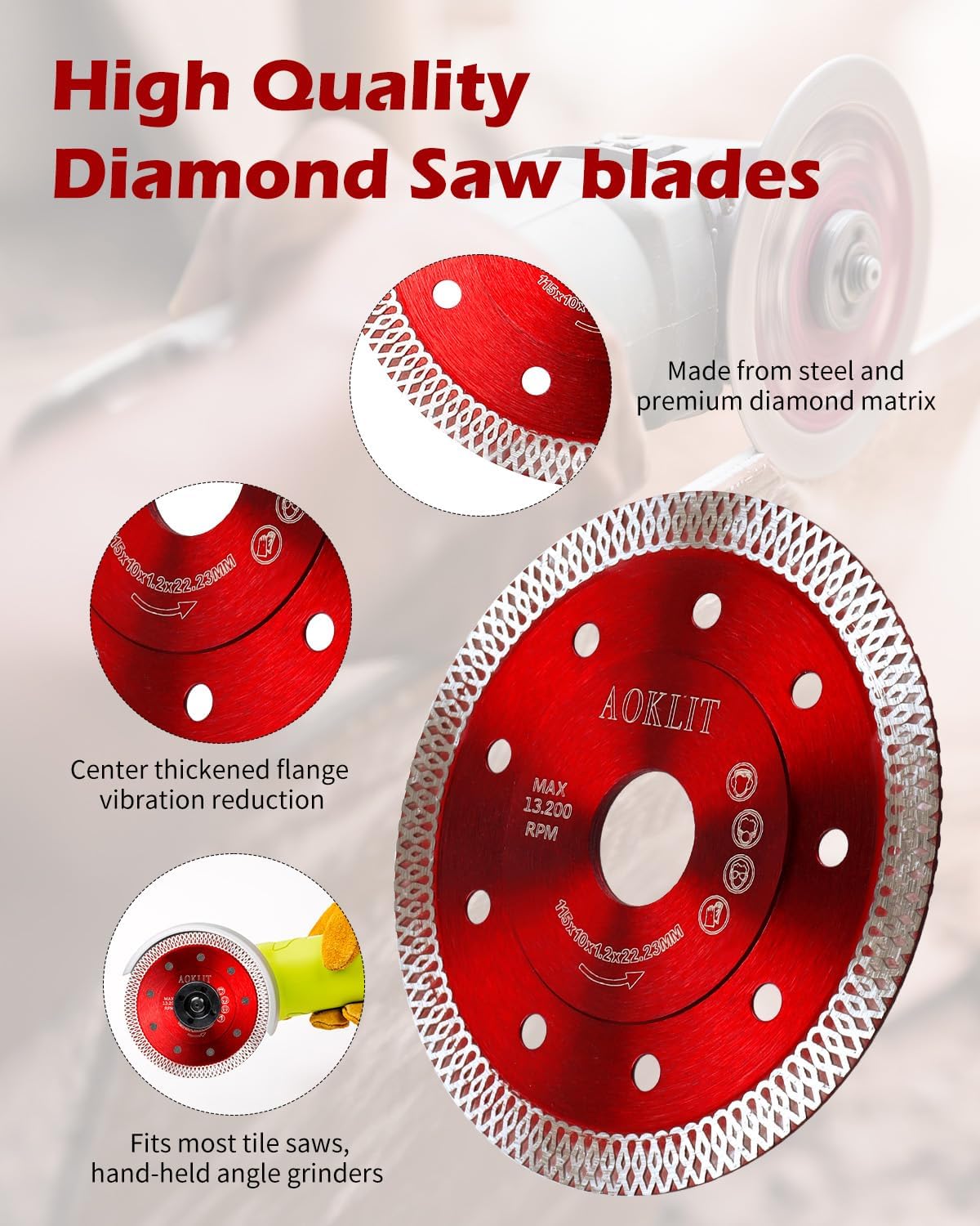 AOKLIT blade installs easily on most tile saws and grinders with arbor adapters