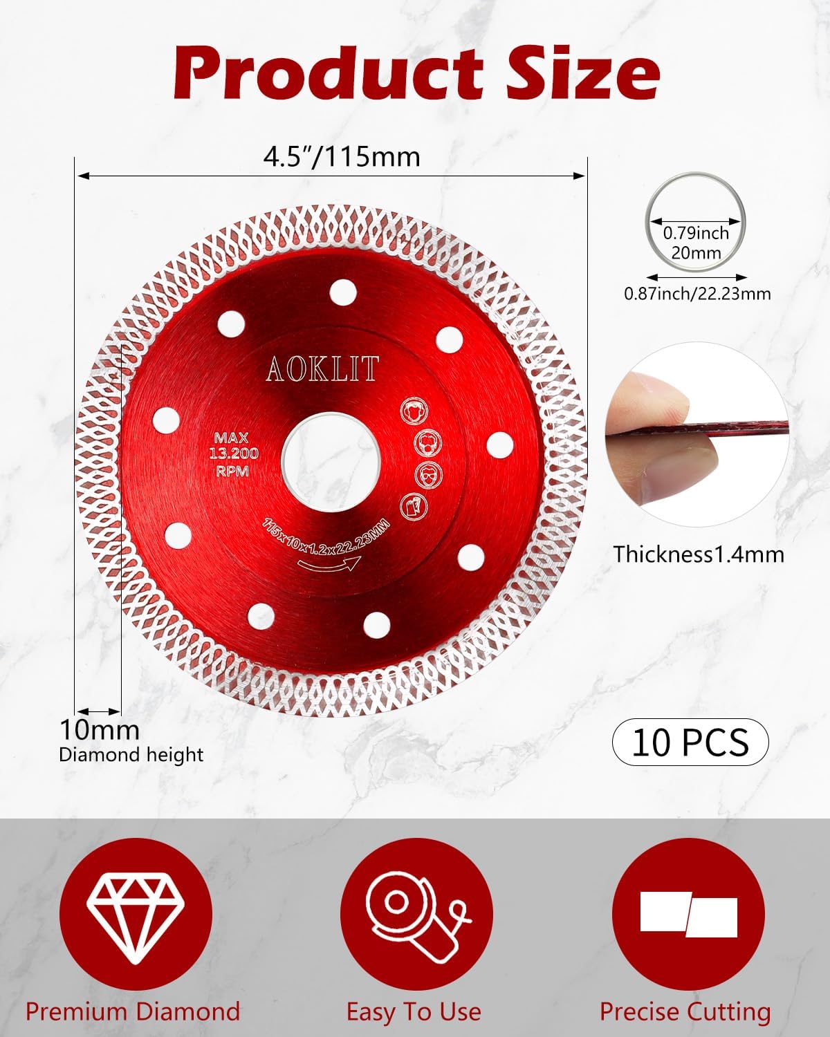 AOKLIT blade with X-teeth turbo mesh rim minimizes chipping on porcelain and ceramic