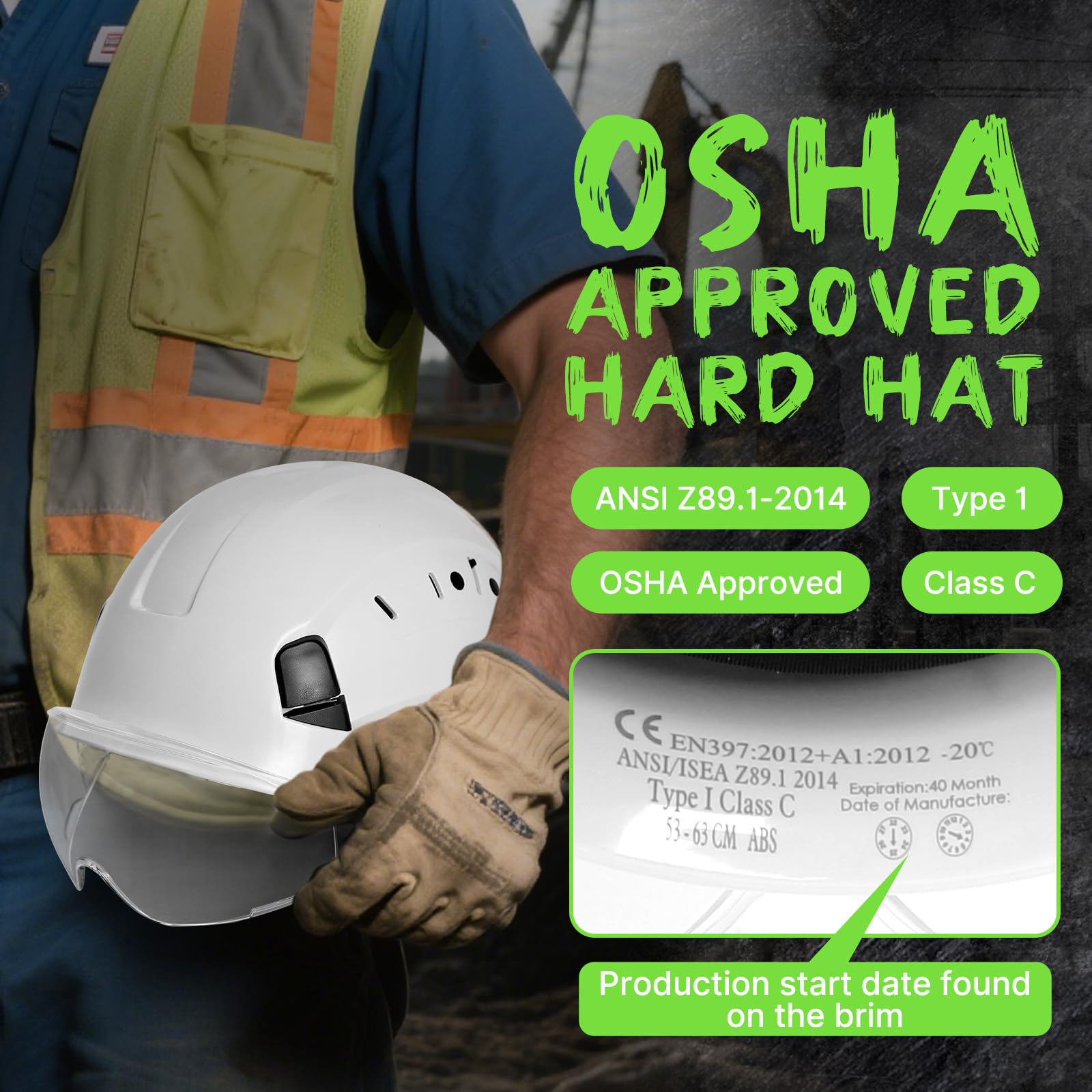 AOLAMEGS clear visor shields eyes from debris during work.