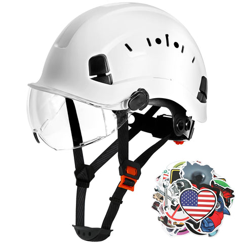 AOLAMEGS white construction hard hat with visor for clear site vision.