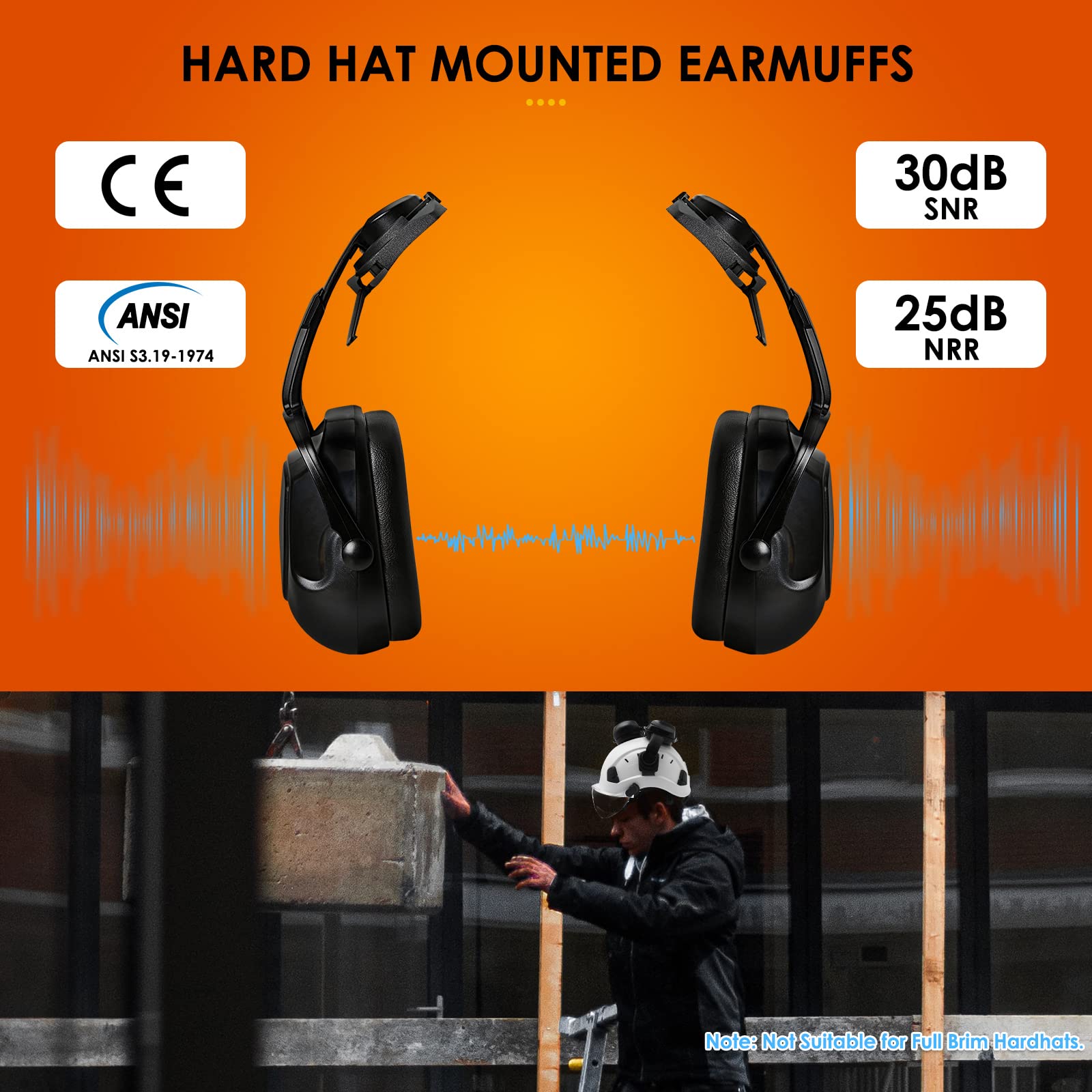 Aolamegs earmuffs cap-mount design shown for quick installation on a hard hat