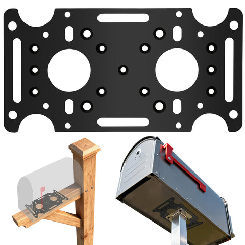Aolamegs mailbox post mount bracket front view with universal hole pattern.