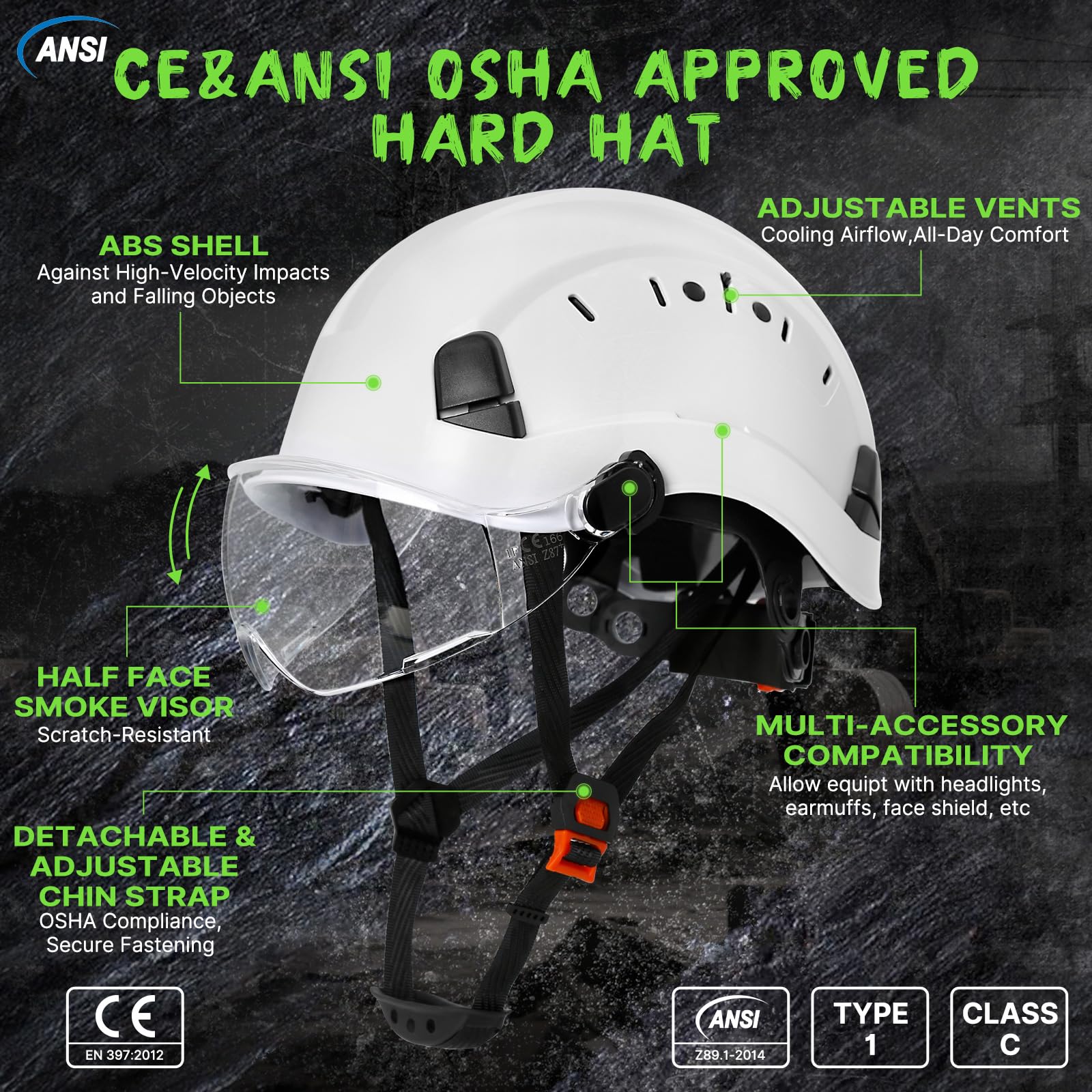 AOLAMEGS vented hard hat enhances airflow for all-day comfort.