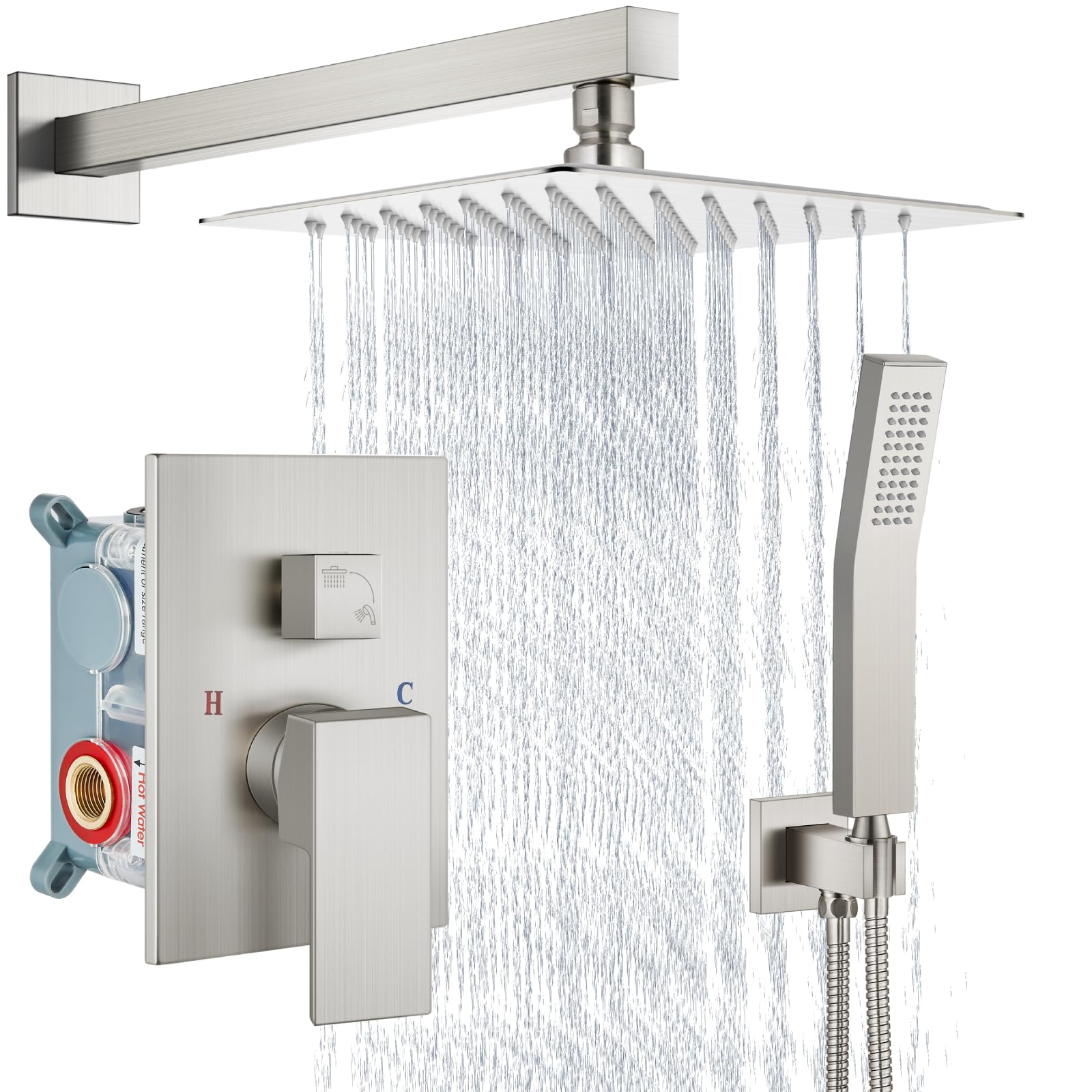 Aolemi 8-inch rain shower head in brushed nickel delivering immersive rainfall