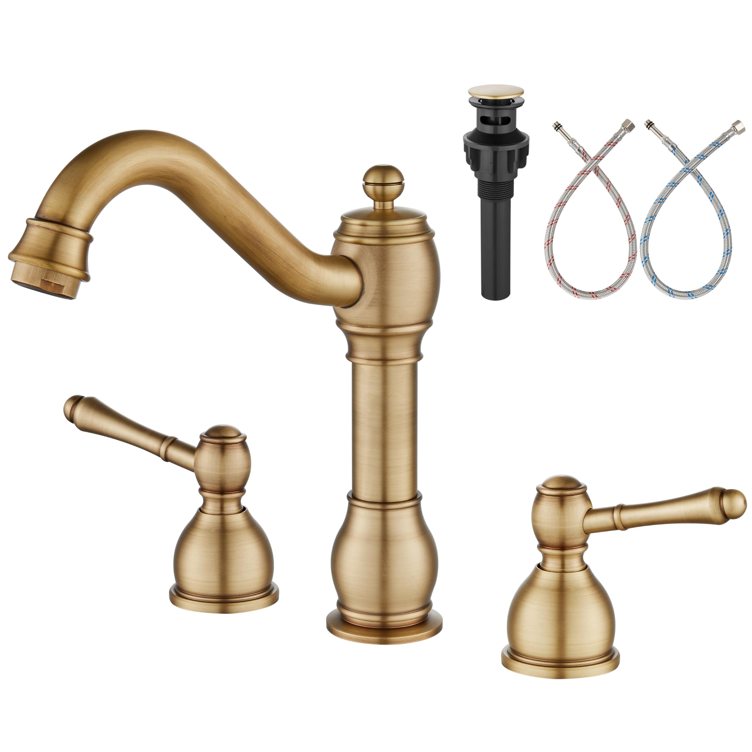 Aolemi antique brass 8-inch widespread faucet highlights vintage style and durable solid brass construction.