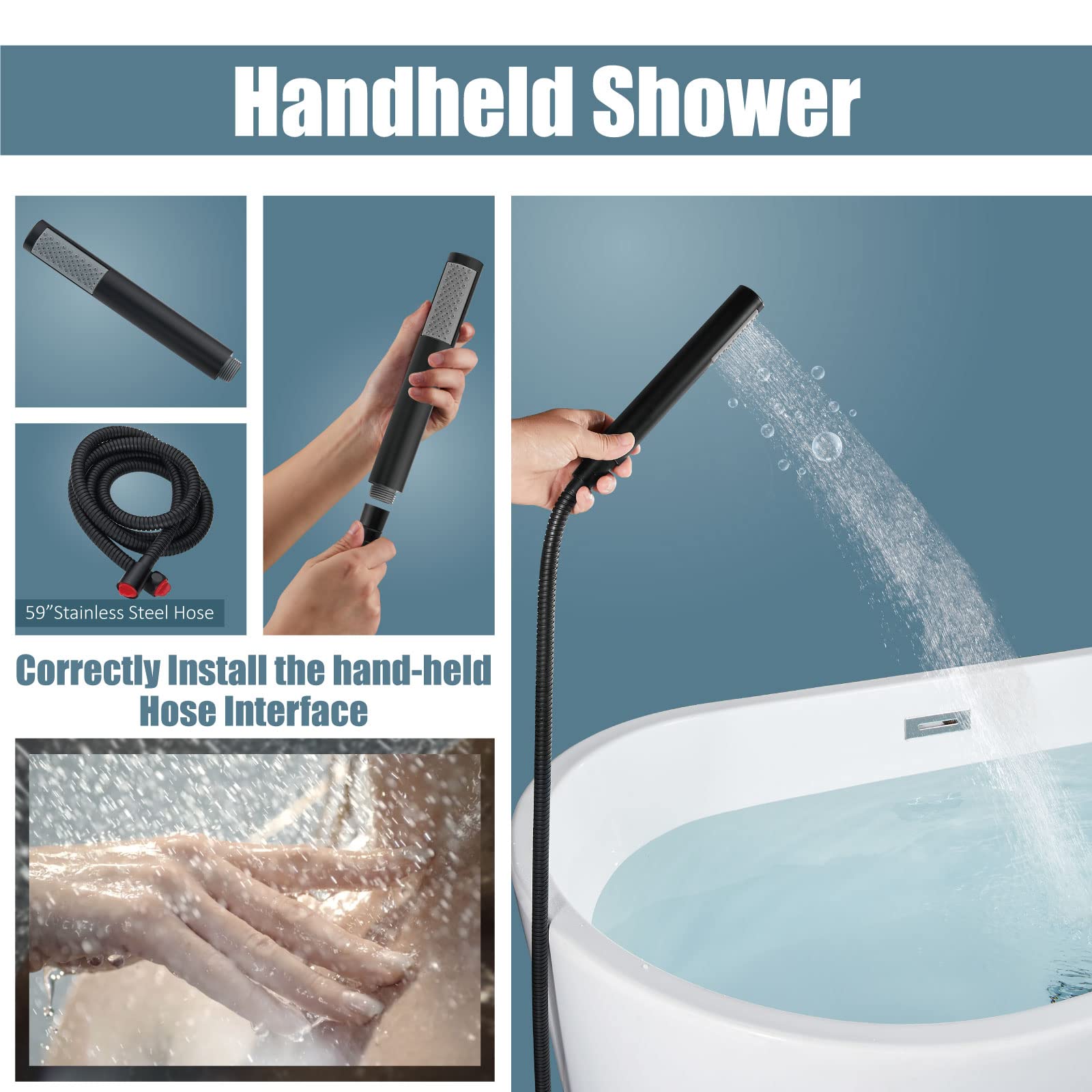 Aolemi handheld shower hose is 59 inches long for reach