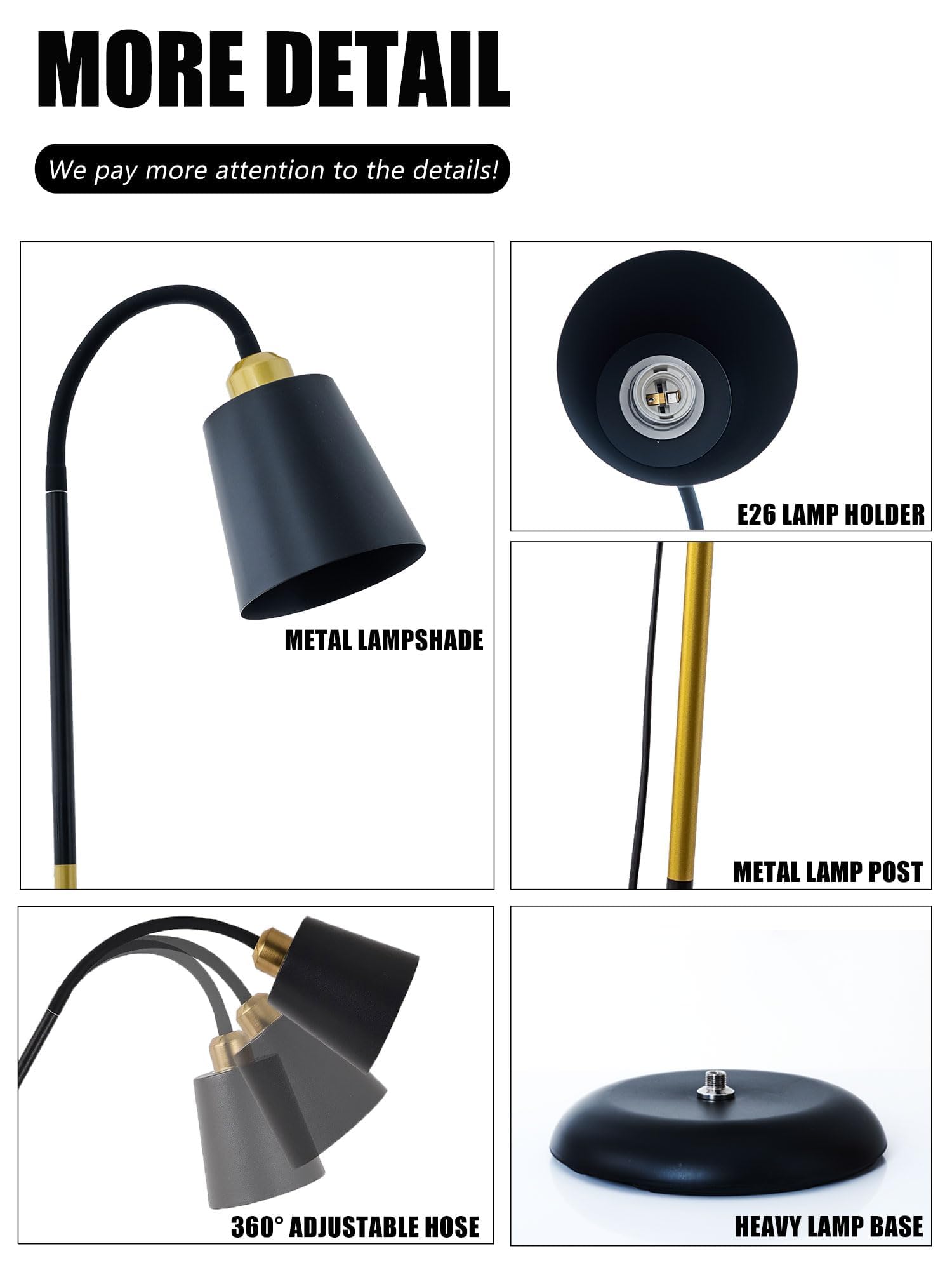 AoMck floor-reading-lamp bulb included for immediate use with 12W LED.