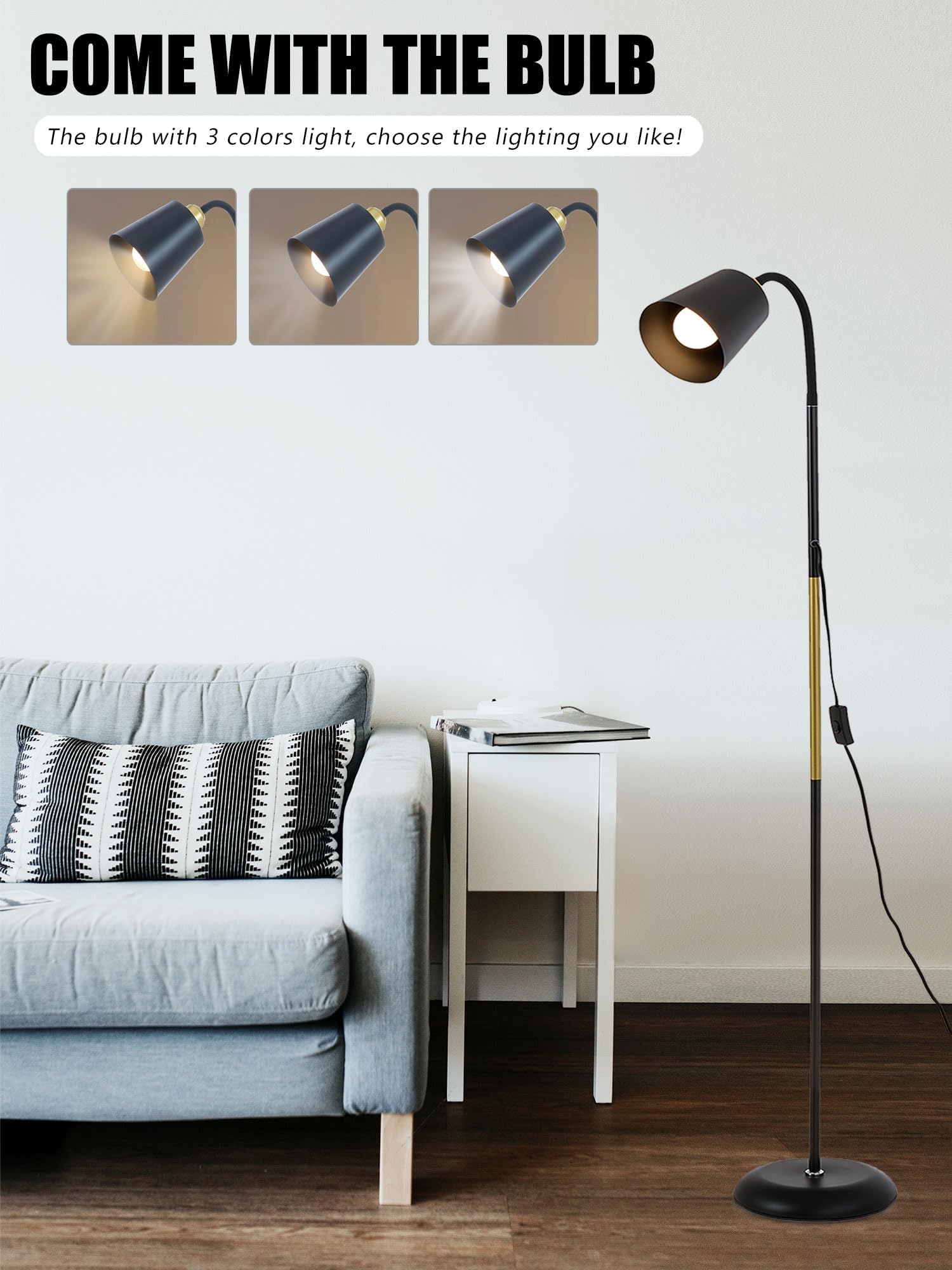 AoMck floor-reading-lamp head angle enables focused or ambient lighting for reading.