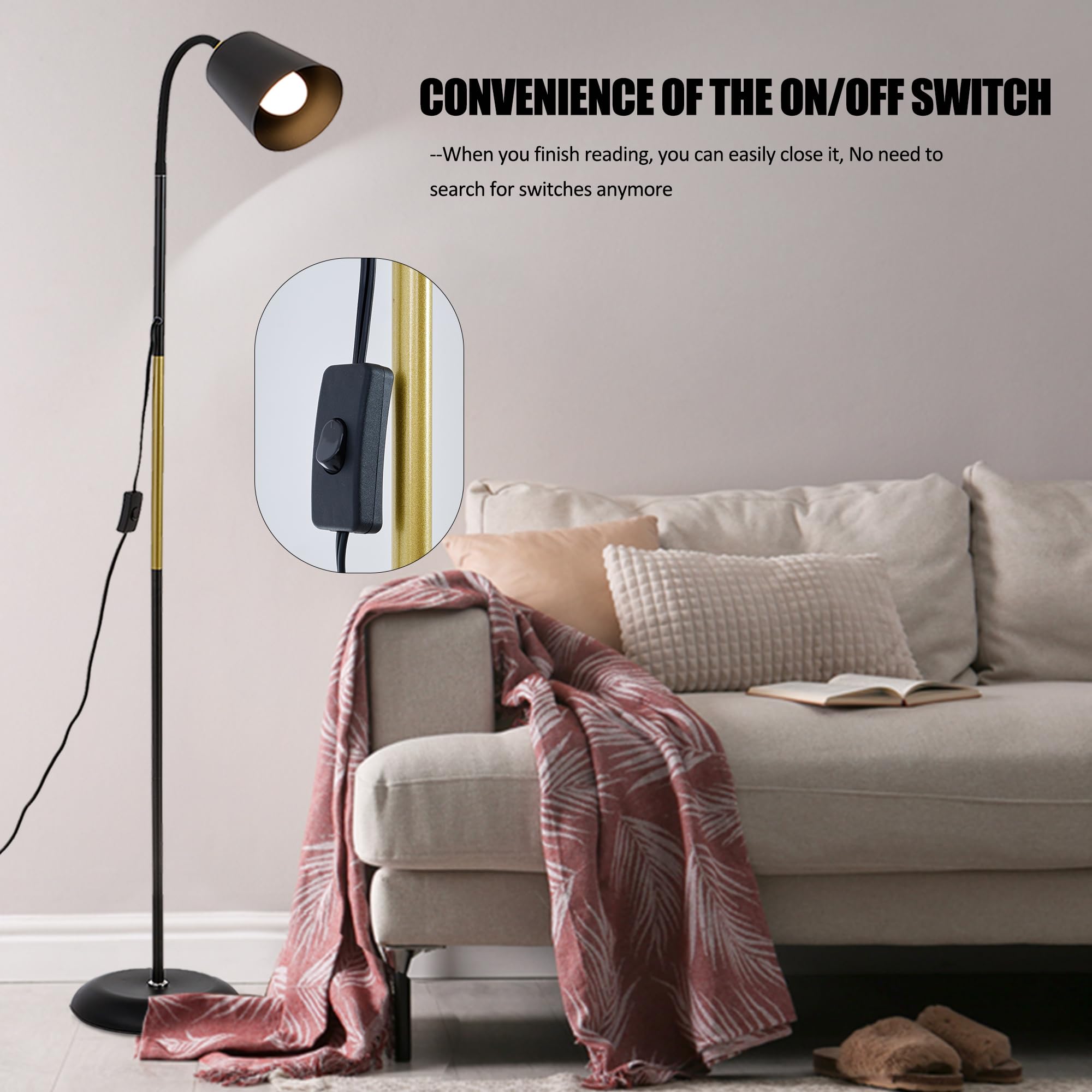 AoMck floor-reading-lamp head swivels 180 degrees for versatile task lighting.