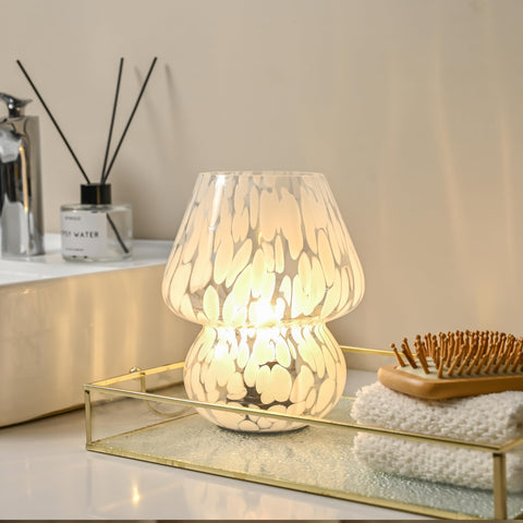 AOMOONOA Mushroom Lamp in living room brings Murano-inspired elegance to decor.