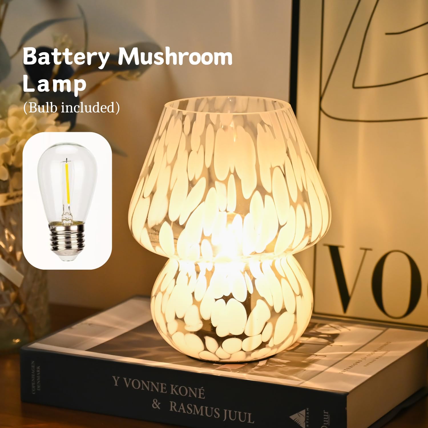 AOMOONOA Mushroom Lamp soft illumination on a nightstand creates inviting bedroom ambiance.
