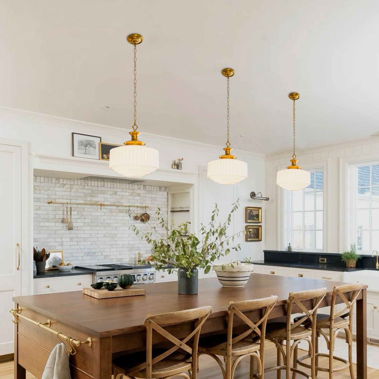 Aomuo white pleated glass drum shade delivers a soft ambient glow.