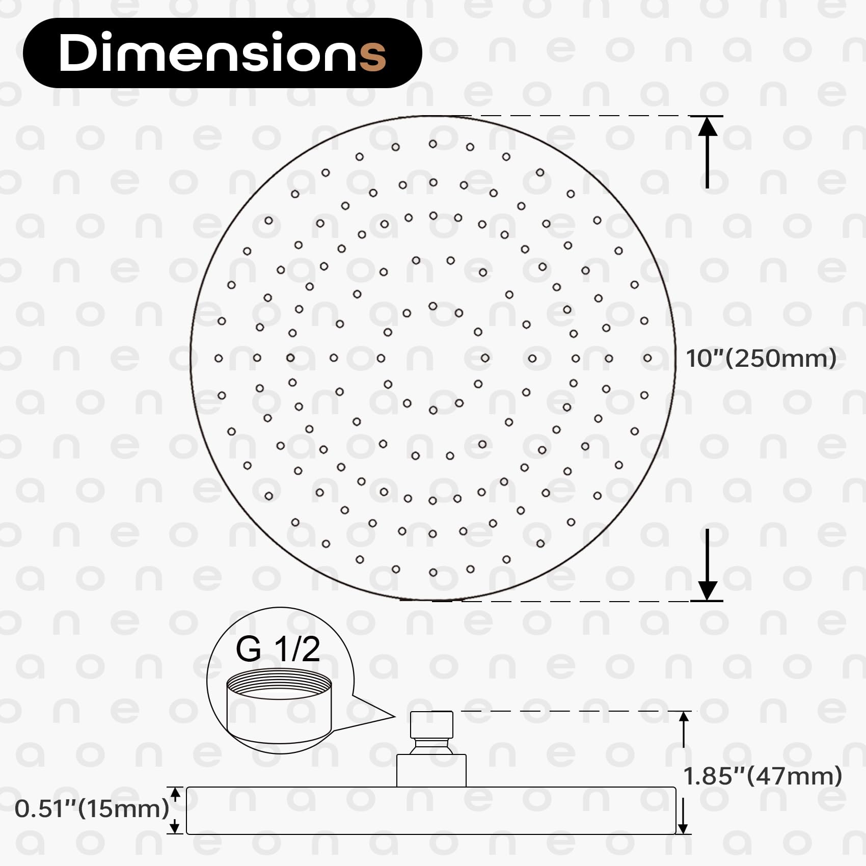 AONEON 10-inch rain shower with adjustable angle for precise family use