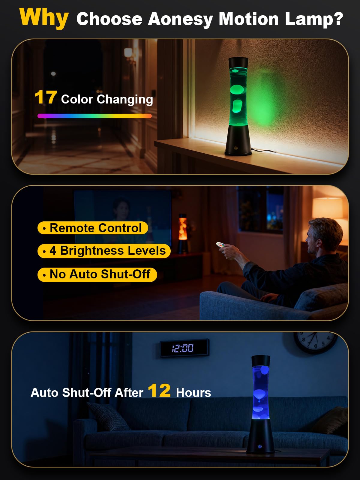 AONESY 15.5 inch LED night light brightens bedrooms and offices.