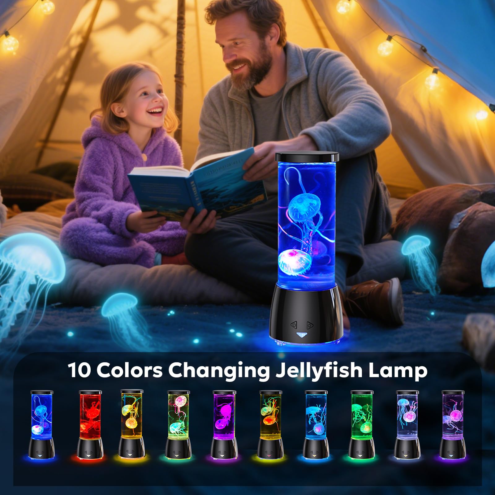 Jellyfish lamp offers 12 white noise options for focus or sleep.