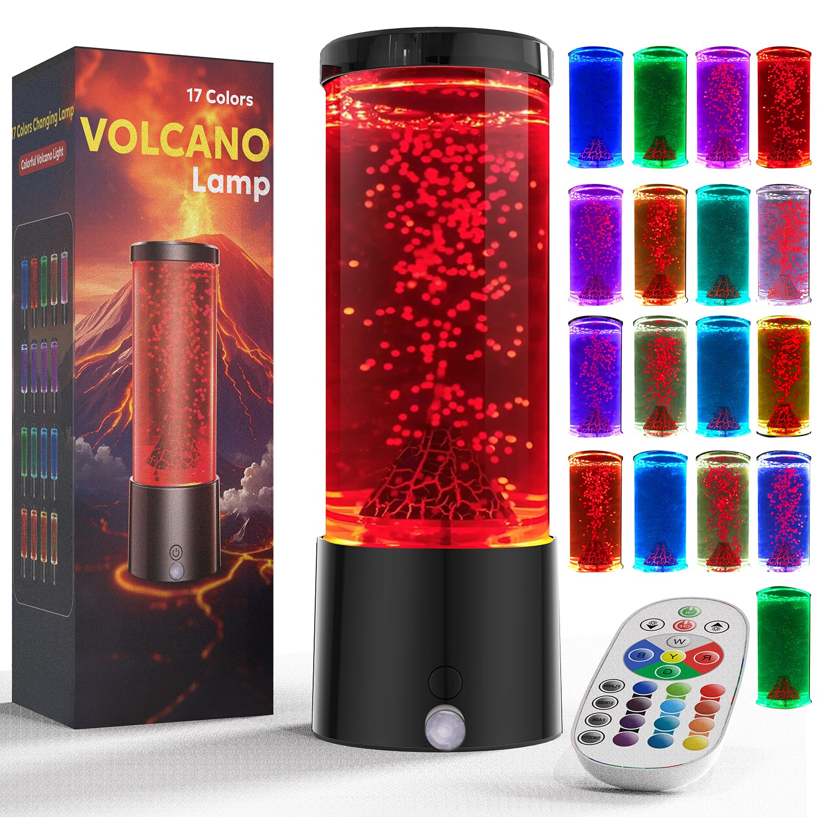 AONESY volcano lamp with remote showing color mood for relaxing ambiance