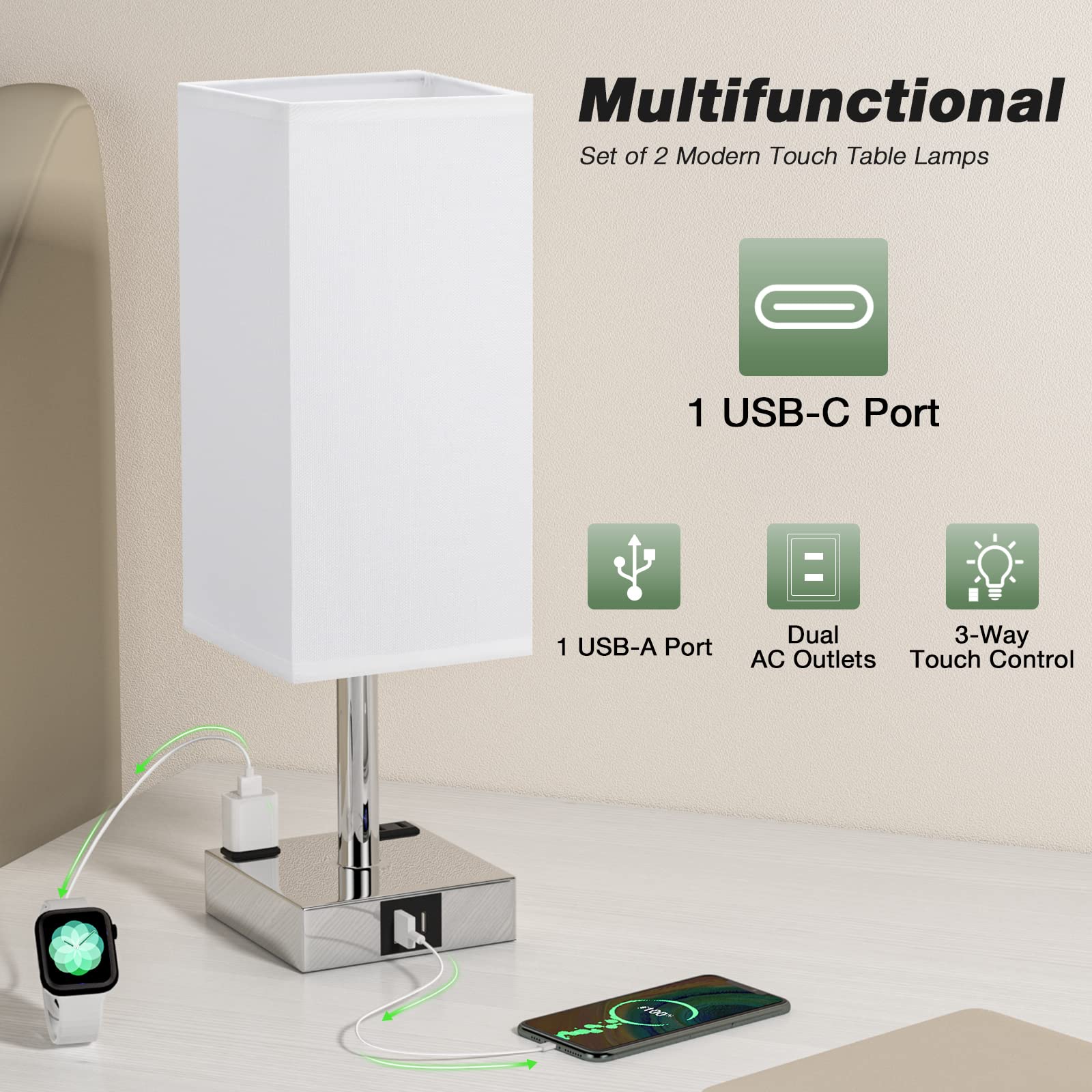 aooshine 3-way dimmable touch lamp with soft glow