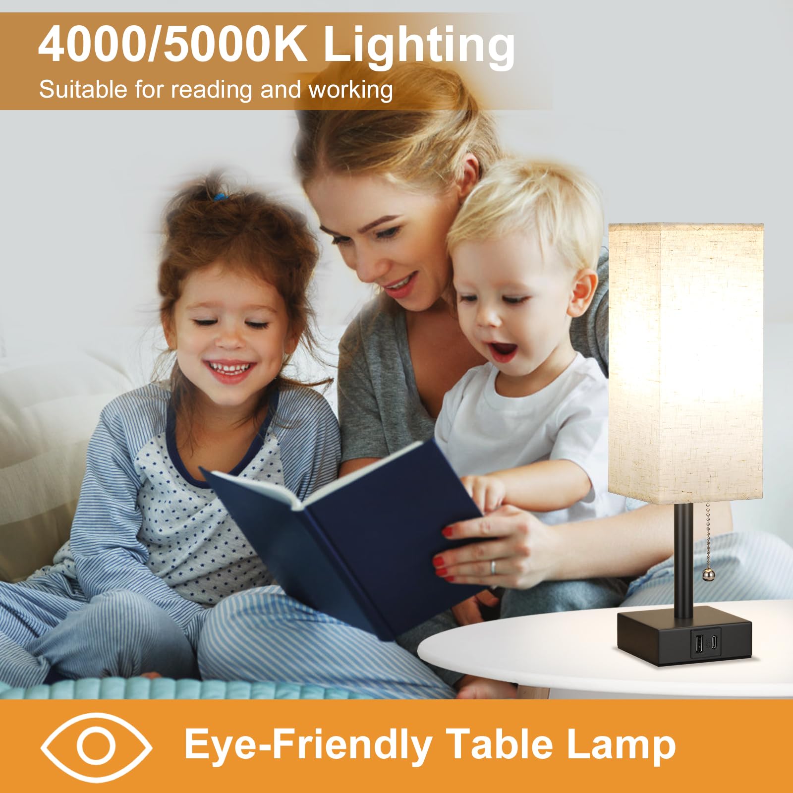 aooshine bedside lamp includes LED bulb with three temperature options for ready illumination