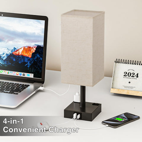 aooshine bedside lamp includes USB-A and USB-C ports for convenient device charging