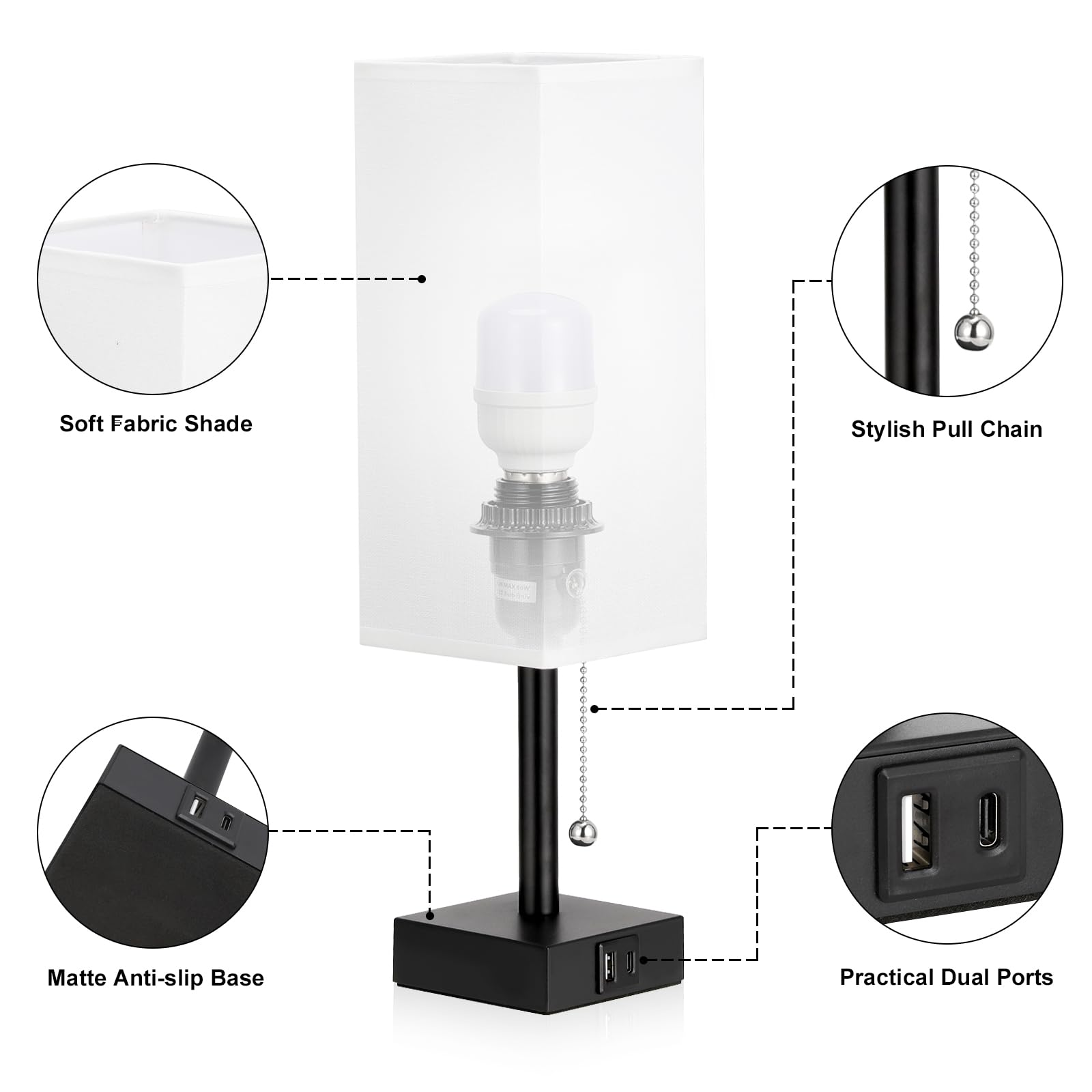 aooshine bedside lamp with pull chain control for quick on/off in the dark