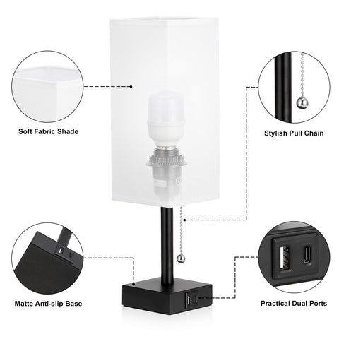 aooshine bedside lamp with pull chain control for quick on/off in the dark