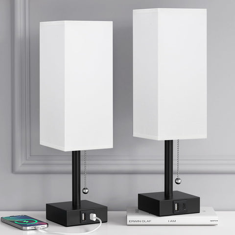 aooshine bedside lamps set 2 with square shade for stylish bedroom lighting