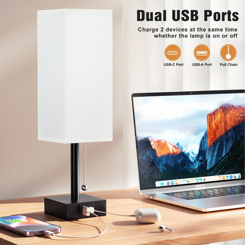 aooshine bedside lamps include USB-C and USB-A ports for easy device charging