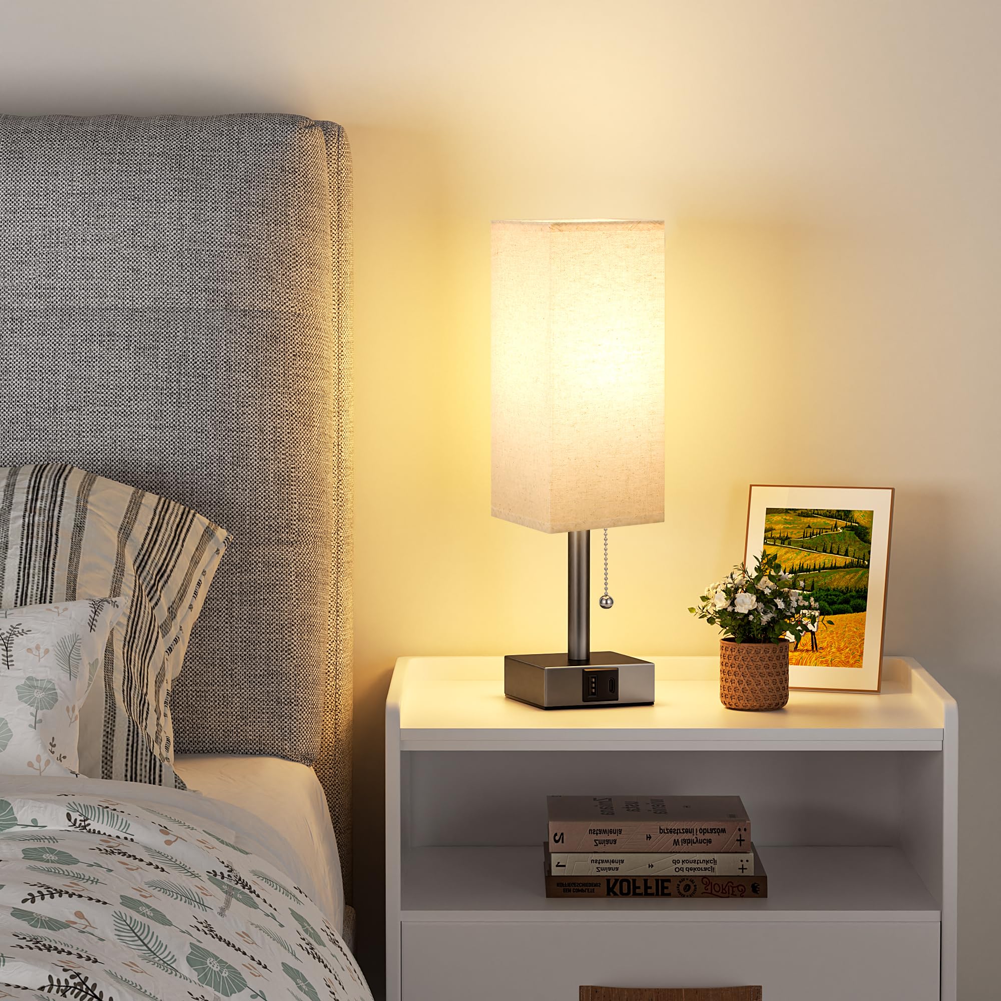 aooshine beige table lamp in a sleek desk setup for focused tasks.